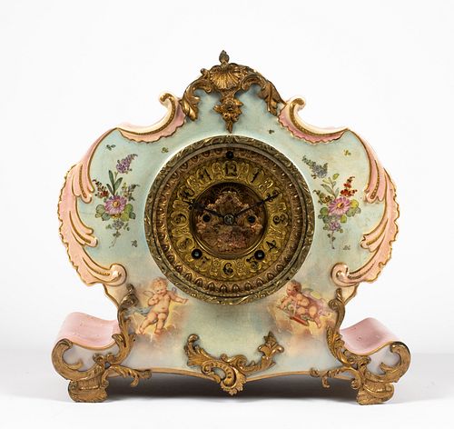 An Ansonia, NY, Porcelain Mantel Clock