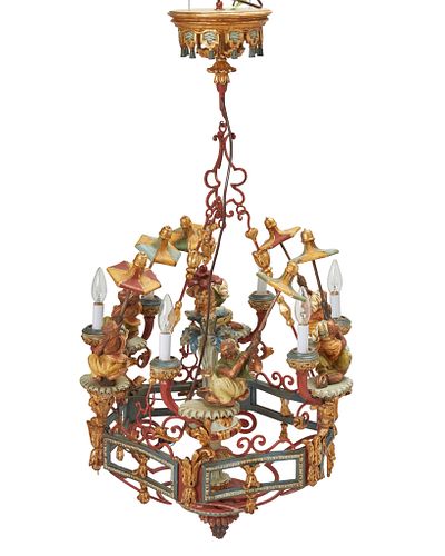 An Italian gilt and polychromed wood chandelier