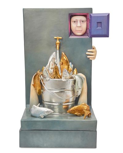 Sergio Bustamante (b. 1949), Fish cooling [Peces refrescandose], Ceramic and paint, 37" H x 20" W x 19" D