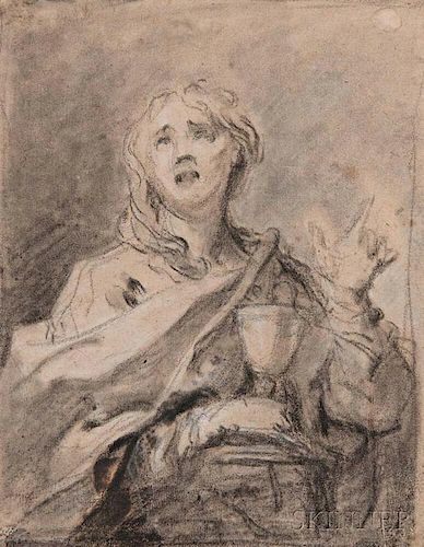 Italian School, 17th Century      Saint Barbara Holding a Chalice and Pointing to Heaven