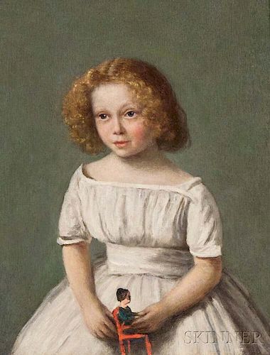 Jean-Baptiste-Camille Corot (French, 1796-1875), Portrait de Madame Langeron à 4 ans, en robe blanche, tenant un jouet de se