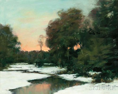 Dennis Sheehan (American, b. 1950)      Winter Stream at Sundown