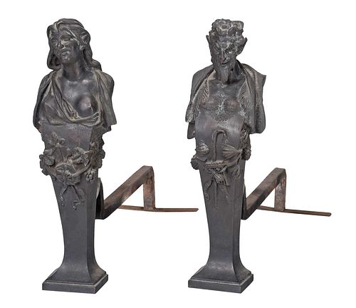 Two Figural Cast Iron Andirons