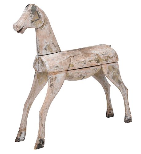 Folk Art Paint Decorated Pine and Tin Hobby Horse