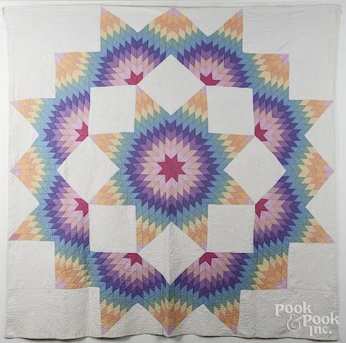 Pieced star quilt, early 20th c., 84'' x 85''.