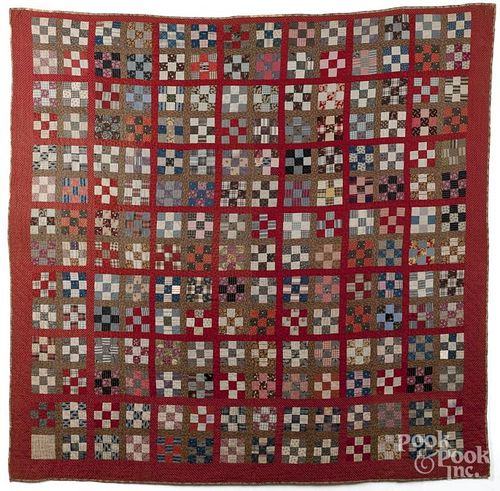 Pieced nine-patch quilt, 19th c., 74'' x 76''.