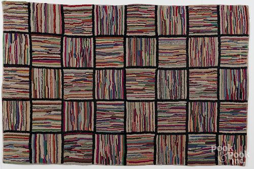 Geometric hooked rug, early 20th c., 60'' x 39''.