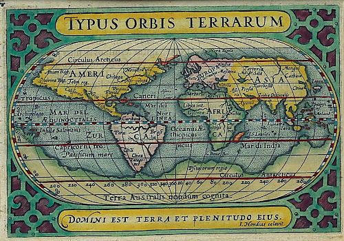 Scarce map of the world engraved by Jodocus Hondius