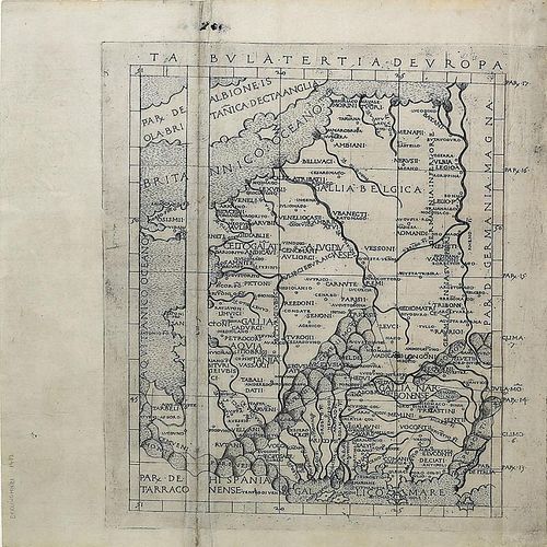 An extremely attractive map of France and Belgium from THE THIRD PRINTED ATLAS AND FIRST IN THE ITALIAN VERNACULAR