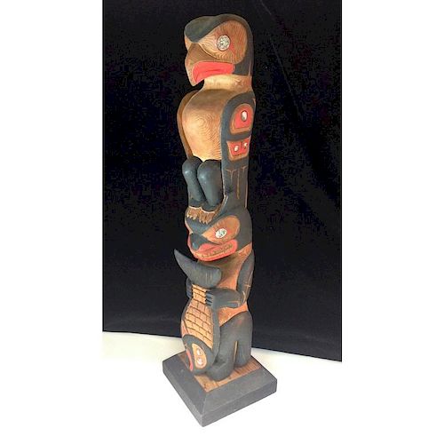Tom LaFortune (Coastal Salish, b. 1965) Carved Wood Model Totem Pole