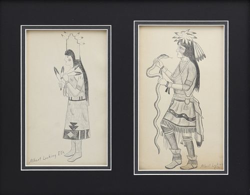 Albert Looking Elk (a.k.a. Albert Martinez) (1888-1941) - Pueblo Maiden and Pueblo Snake Dancer (PDC1827)