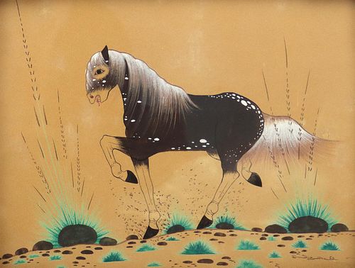 Woody Big Bow (1914-1988) (Kiowa)- Dancing Pony (PDC1942)