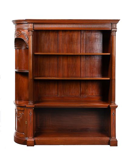 An Ornately Carved Mahogany Neoclassical Style Bookcase and Cabinet