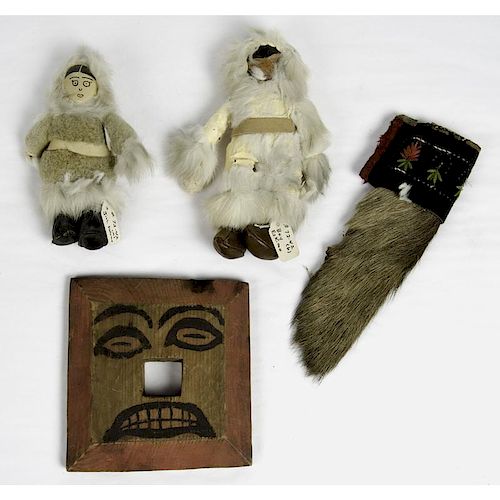 Alaskan Eskimo Dolls, Moose Hair Knife Sheath, and Painted Totem Pole Base Deaccessioned from a Private New York State Histor