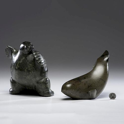 Napatchie Noah (Inuit, b. 1926) and Ningeoseak Pudlat (Inuit, b. 1937) Stone Sculptures