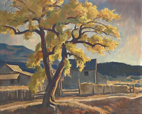 Maynard Dixon (1875-1946) - 'Farmyard and Cottonwood' Utah (PDX90638A-0523-001)