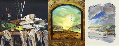 Group of 3 Paintings - 1.) Deann Melton Still Life Paint Scene 2.) Judith D'Agostino - Finestra Di Eternitˆ 3.) Bruce McGrew (1937-1999) - Watercolor 
