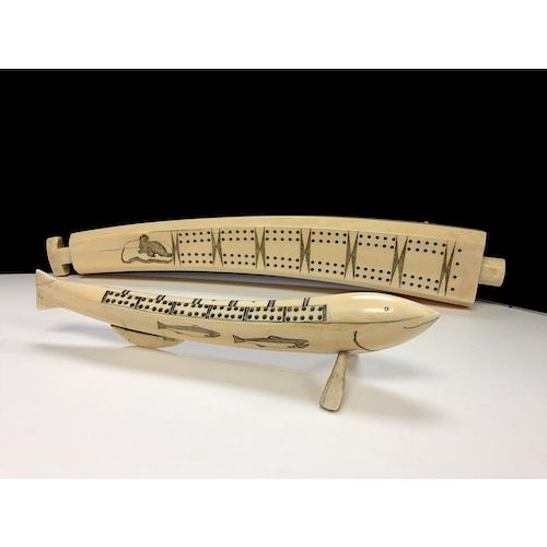 Inuit Carved Walrus Ivory Cribbage Boards
