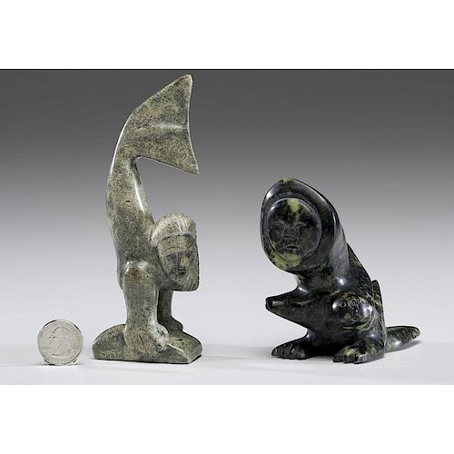 Ning Ashoona (Inuit, b. 1979) and Tukiki Manomie (Inuit, b. 1952) Stone Carvings
