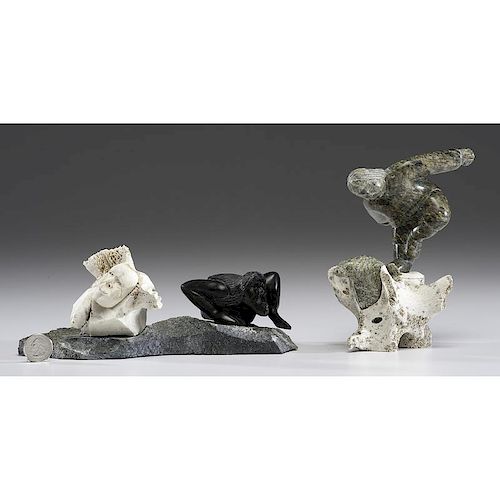 Isaci Etidloie (Inuit, 1972-2014) and Sam Toonoo (Inuit, 20th century) Whalebone and Stone Carvings