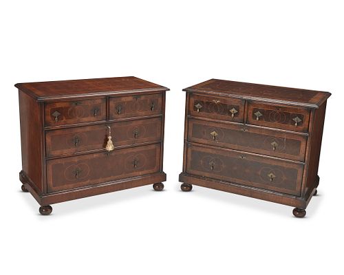 A pair of English William & Mary-style chest-of-drawers