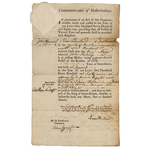 John Hancock Document Signed as Governor (1781)