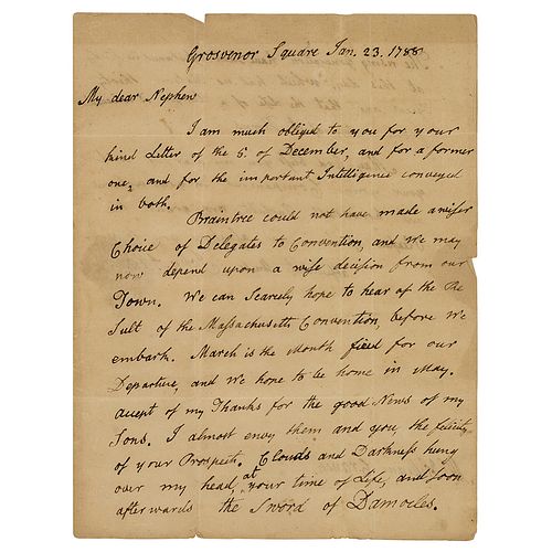 John Adams Autograph Letter Signed on US Constitution