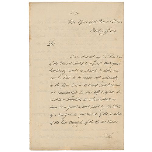 Henry Knox Letter Signed as Secretary of War (1789)