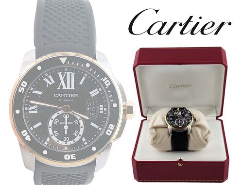 Pre-Owned Cartier Calibre De Cartier Diver Rose Gold And Stainless Steel Automatic Watch 