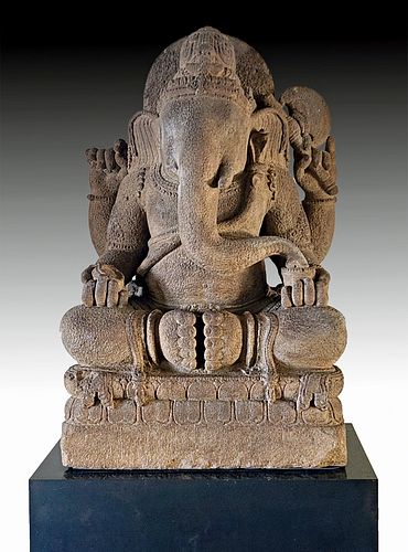 Monumental 9th C. Indonesian Stone Statue of Ganesh