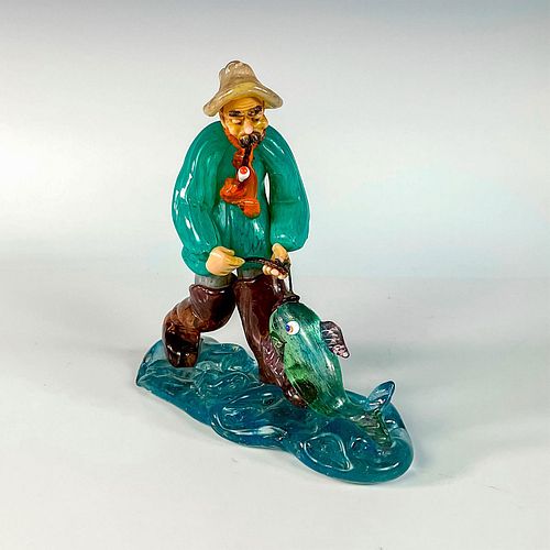 Vintage Czech Glass Fisherman Figurine