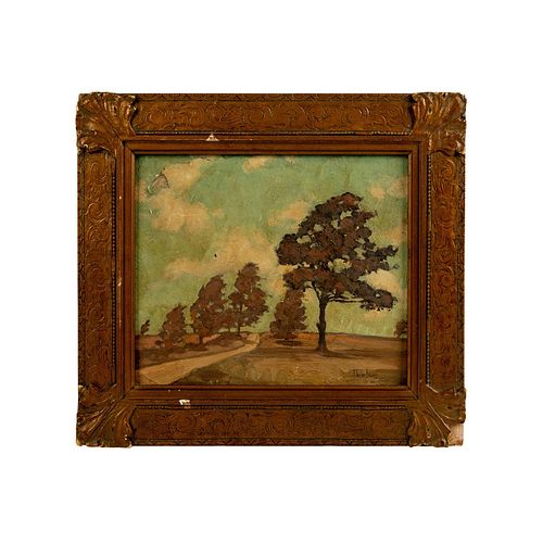 Antique 1918 Oil Painting on Board, Landscape