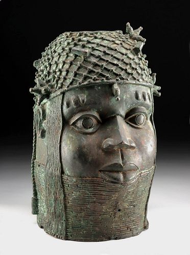 Superb 17th C. African Benin Bronze Oba Ruler Head