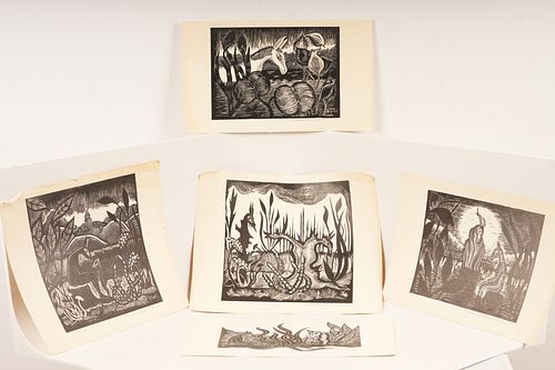 5 Signed BKp MCM Russian Woodcuts