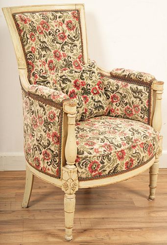 Louis XVI Style White Painted Bergere 