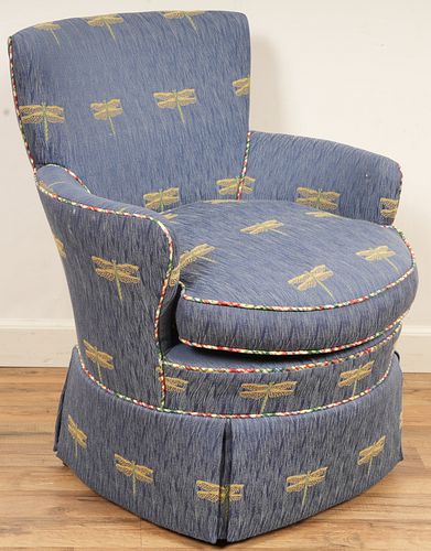 Custom Blue Dragonfly Upholstered Boudoir  Chair