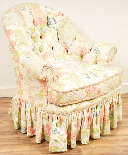 Custom Floral Upholstered Boudoir Chair