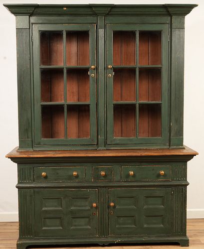 Green Painted Step Back China Cabinet