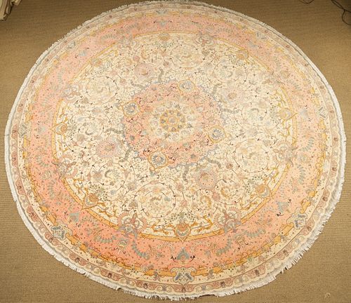 Large 13' Room Size Round Hand Knotted Wool Carpet