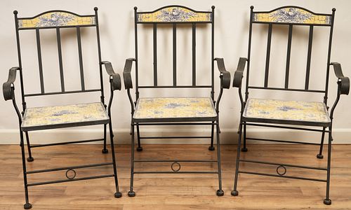 Set of 3 Wrought Iron Porcelain Mosaic Chairs