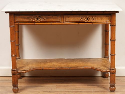 19thC. Faux Bamboo Marble Top Table