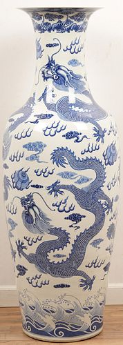 Chinese Blue And White Dragon Palace Vase 57"