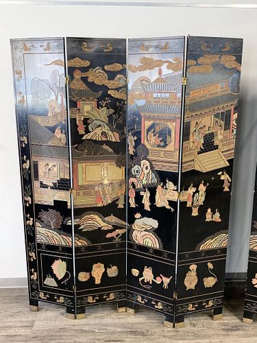 FOUR PANEL CHINESE LACQUER FLOOR SCREEN