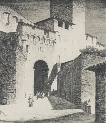 C. WALTHER (1880-1956), Arco dei Becci in San Gimignano, Pencil