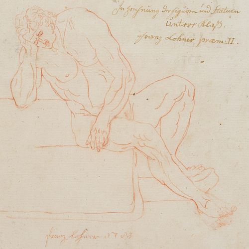 F. LOHNER (18th), Resting pugilist, Red chalk drawing