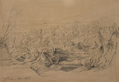 T. WEBER (1813-1875), Forest landscape near Rodern in Alsace,  1857, Pencil