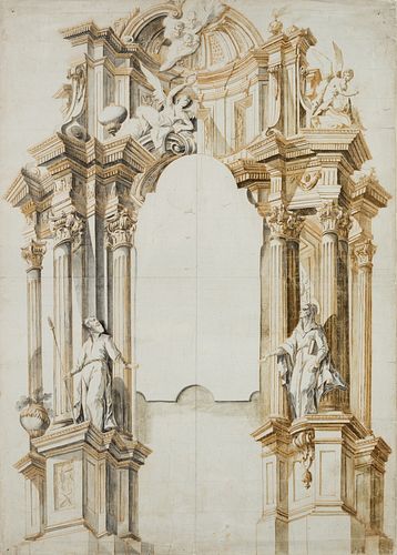 Unknown (18th), Design for a high altar, around 1720, Pen drawing
