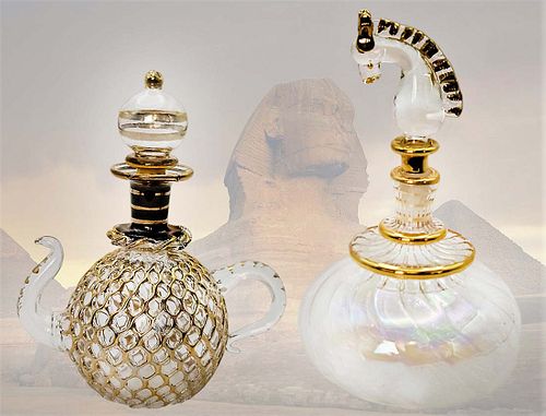 Lot Of Two Egyptian Glass Perfume Bottle Glasses
