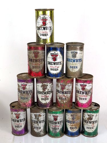 Lot of 13 1950s Drewrys Beer Set Cans Indiana