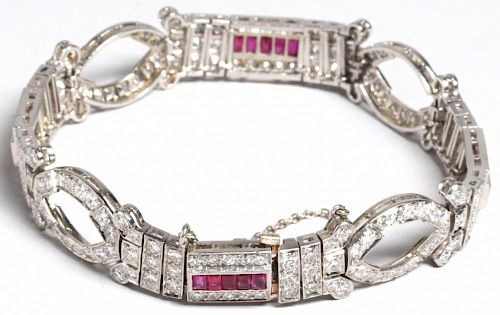 Art Deco Platinum, Diamond, & Ruby Bracelet